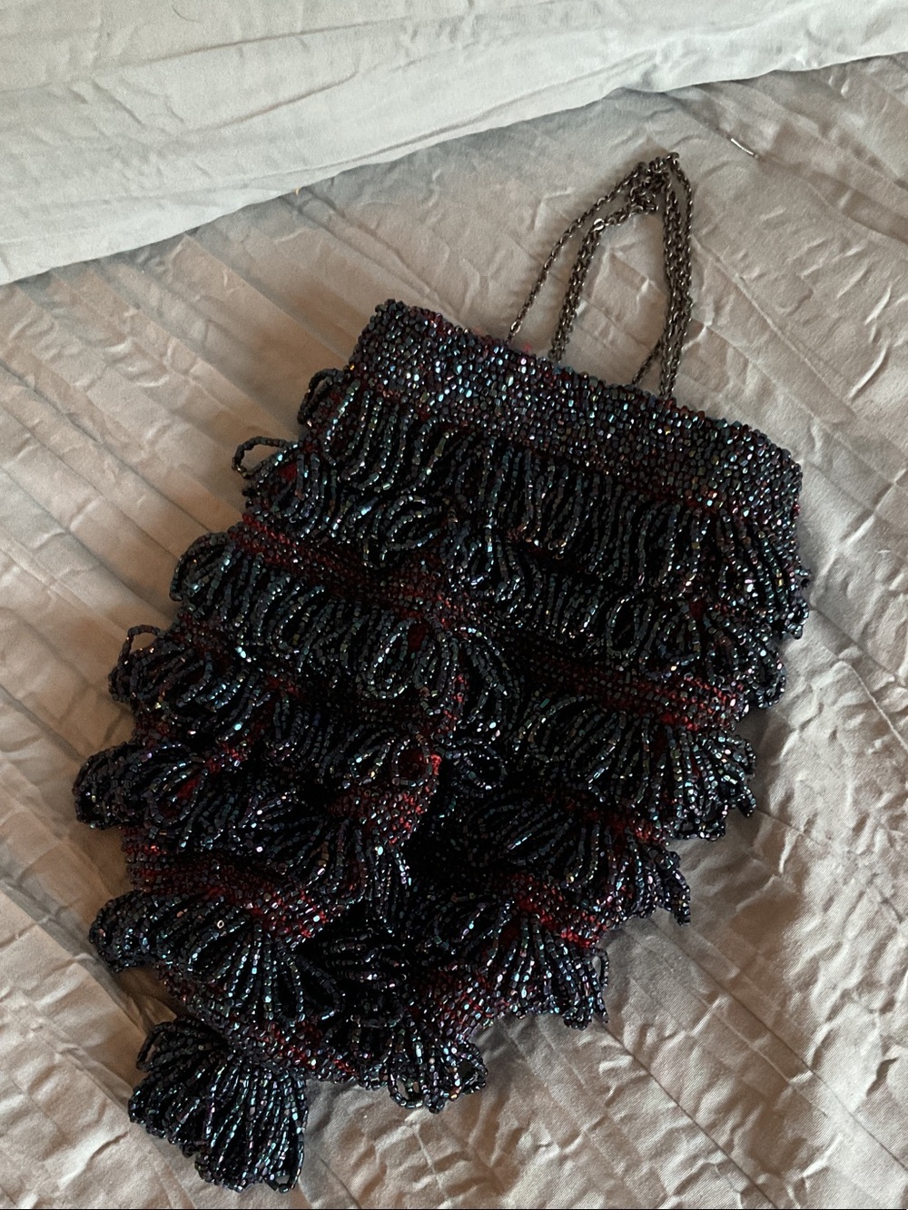Beaded Navy Fringed Evening Clutch